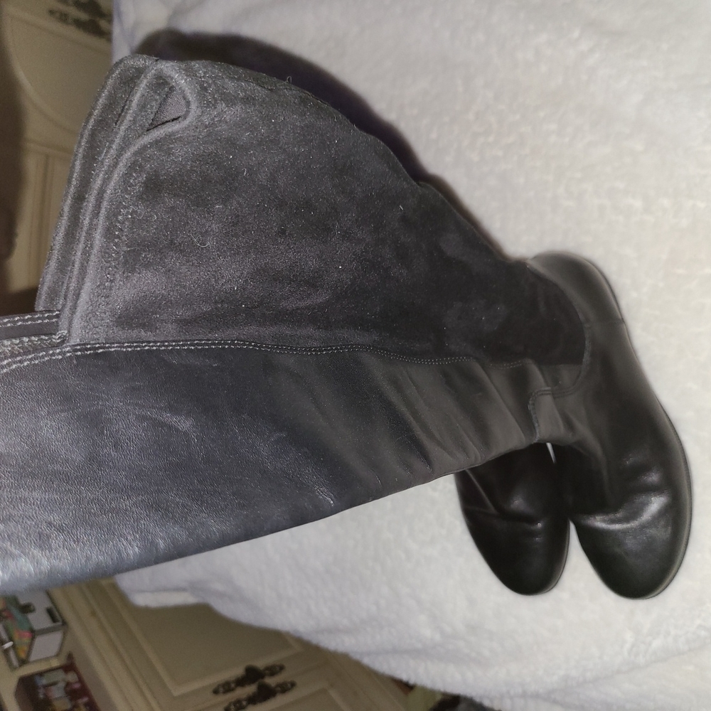 Cole Haan ( Nike Air ) S. 7.5 Black Suede Leather Wedge Knee High Boots